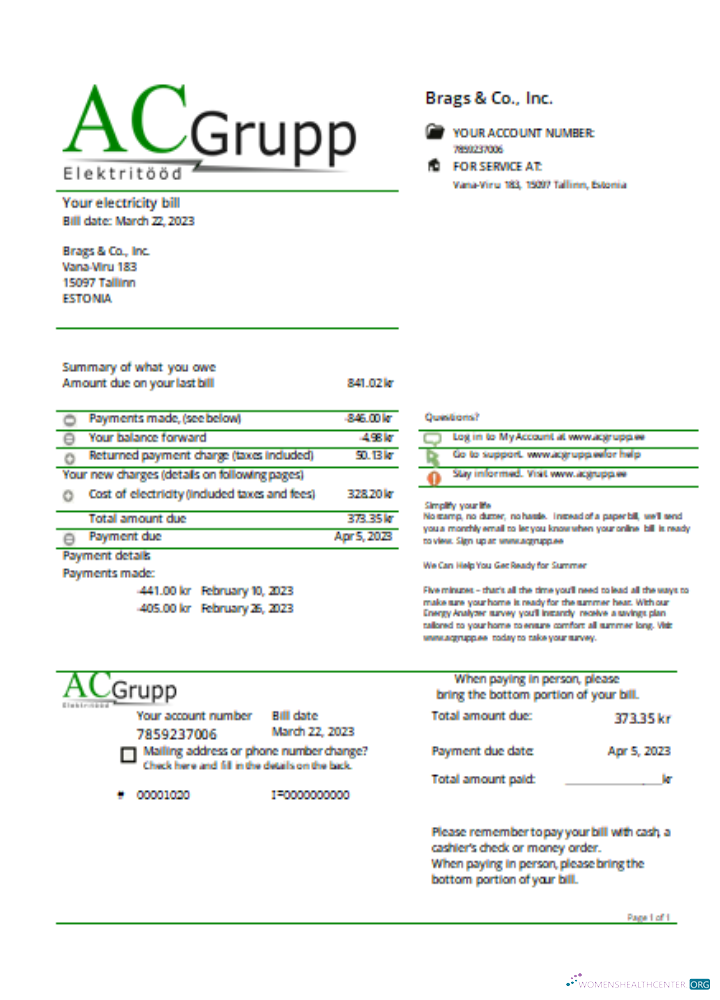 Professionelle Herunterladen AC Grupp OÜ Strom Utility Geschäftlich Bill SCR Photoshop Vorlage