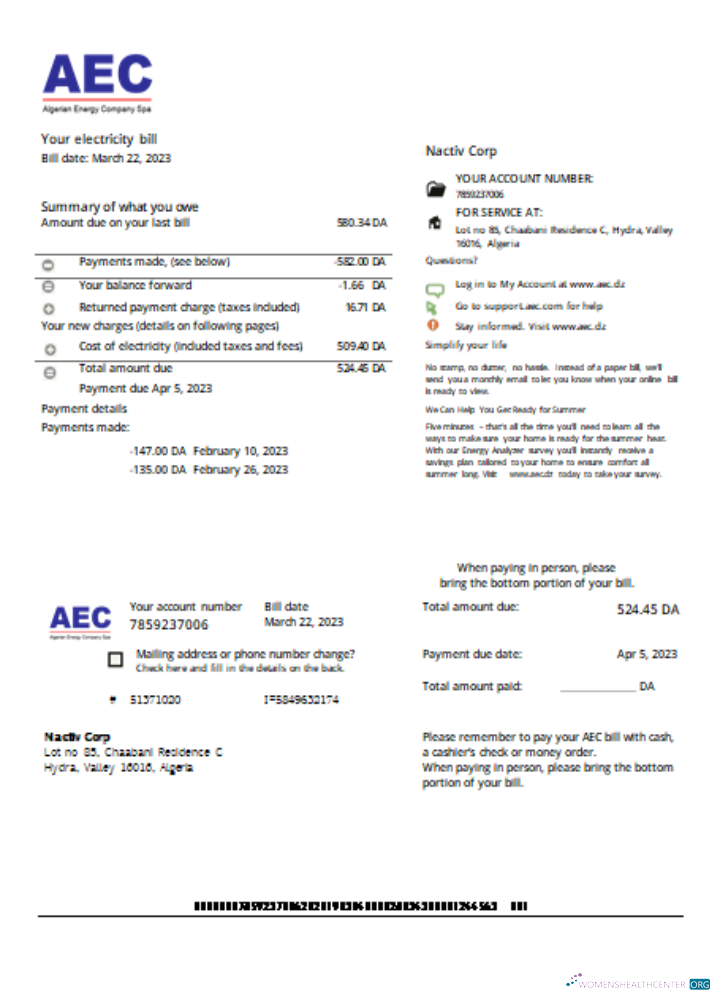 Premium Herunterladen AEC Algerian Energy Unternehmen Utility Geschäftlich Bill, SCR Photoshop Vorlage