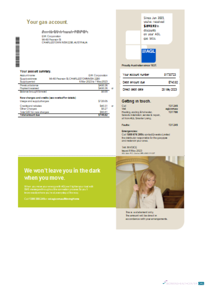 Realistische Herunterladen AGL Australien Gas Utility Geschäftlich Bill, SCR Photoshop Vorlage