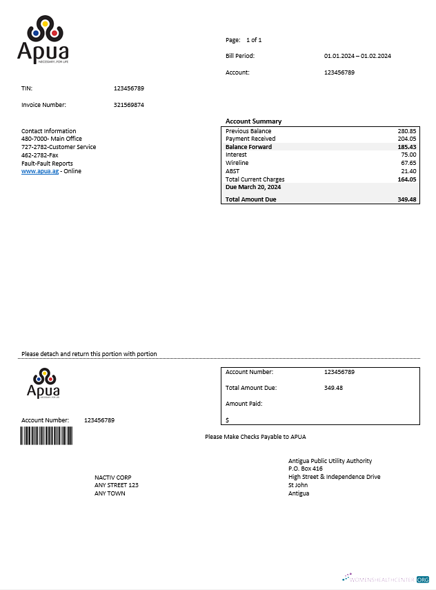 Editierbare Herunterladen Antigua und Barbuda APUA Geschäftlich Nebenkostenabrechnung Word und PDF Vorlage Photoshop Vorlage
