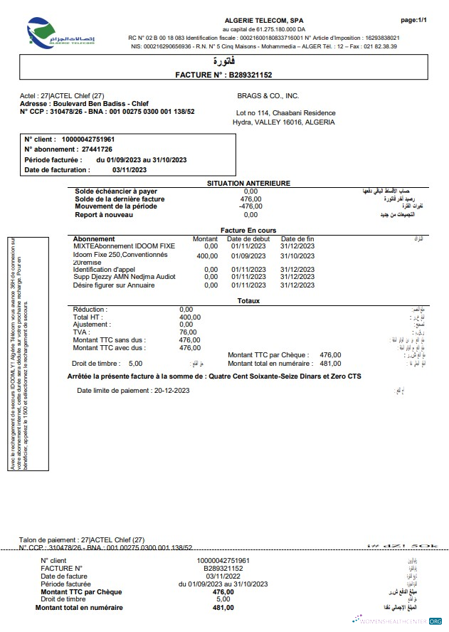 Hochwertige Herunterladen Algerie Telecom Utility Geschäftlich Bill, Word und PDF Vorlage Photoshop Vorlage