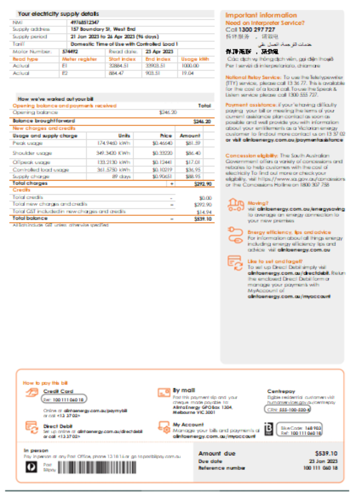 Editierbare Herunterladen Alinta Energy Strom Utility Geschäftlich Bill, Seite 2, SCR Photoshop Vorlage