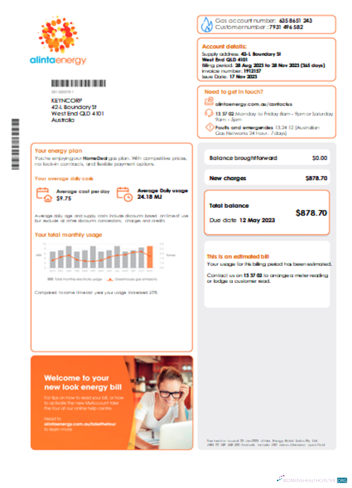 Hochwertige Herunterladen Alinta Energy Gas Utility Geschäftlich Bill, Seite 1, SCR Photoshop Vorlage