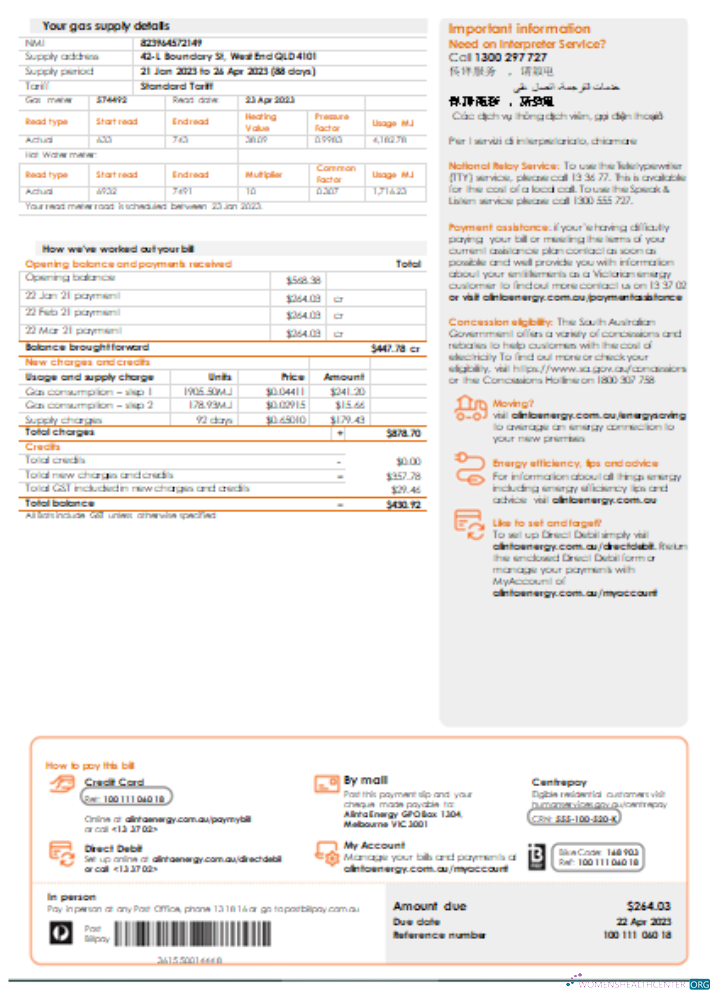 Premium Herunterladen Alinta Energy Gas Utility Geschäftlich Bill, Seite 2, SCR Photoshop Vorlage