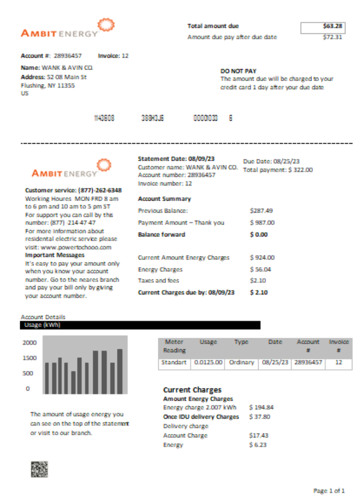 Hochwertige Herunterladen Ambit Energy Utility Geschäftlich Bill, SCR Photoshop Vorlage