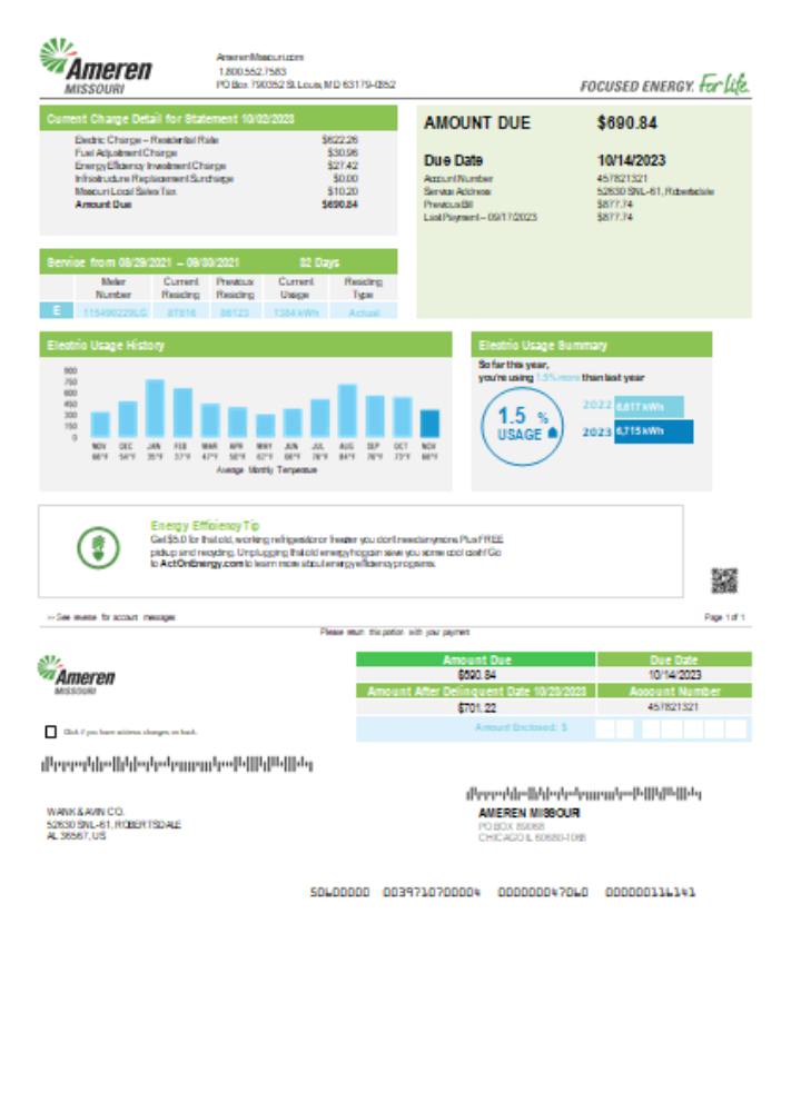 Hochwertige Herunterladen Ameren Missouri Strom Utility Geschäftlich Bill, Seite 1, SCR Photoshop Vorlage