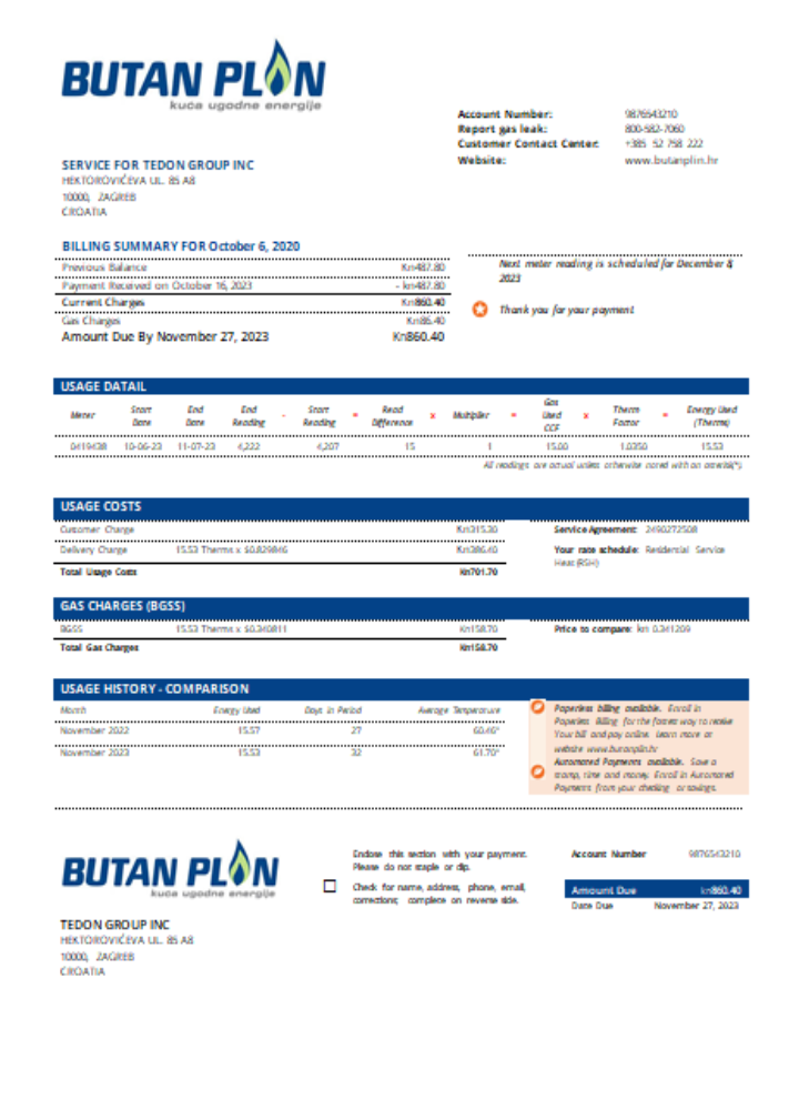 Premium Herunterladen BUTAN PLIN D.o.o. Gas Utility Geschäftlich Bill, SCR Photoshop Vorlage
