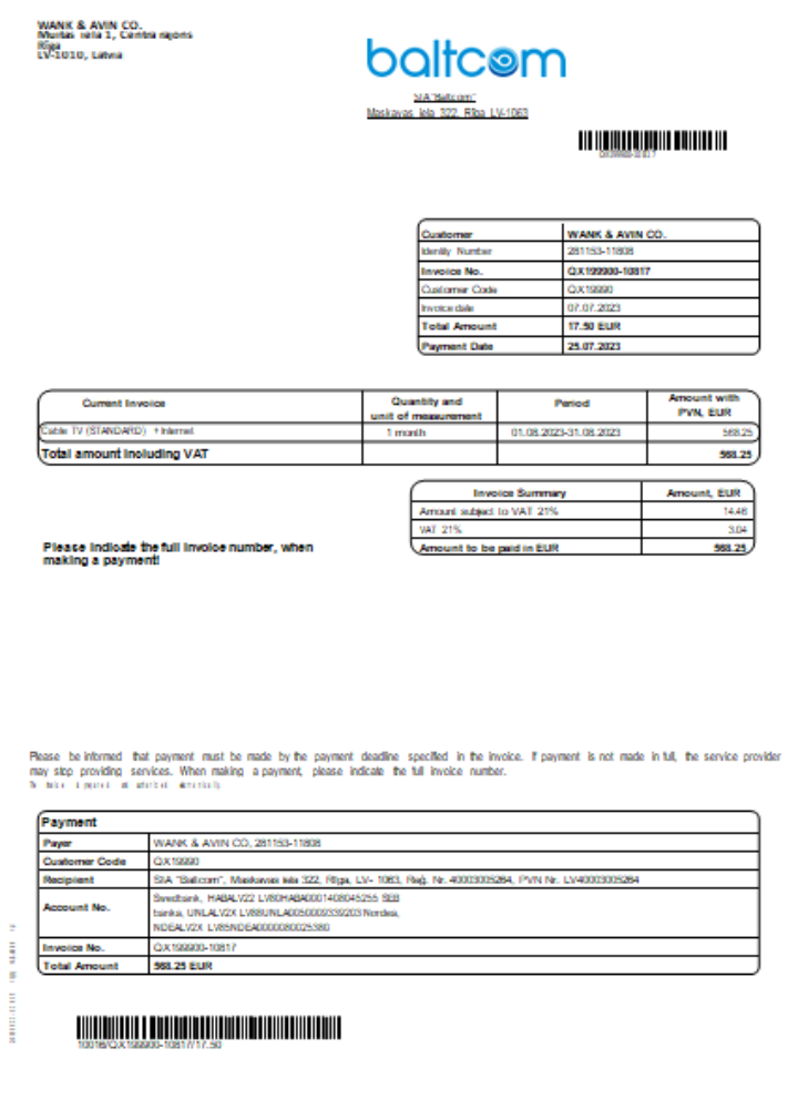 Professionelle Herunterladen Baltcom Telecommunications Utility Geschäftlich Bill, SCR Photoshop Vorlage