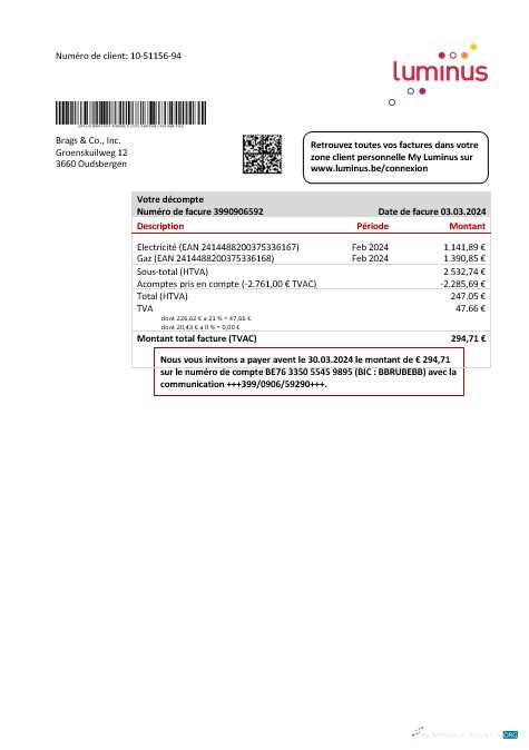 Hochwertige Herunterladen Belgien Luminus Geschäftlich Nebenkostenabrechnung Vorlage in Word und PDF Format Photoshop Vorlage