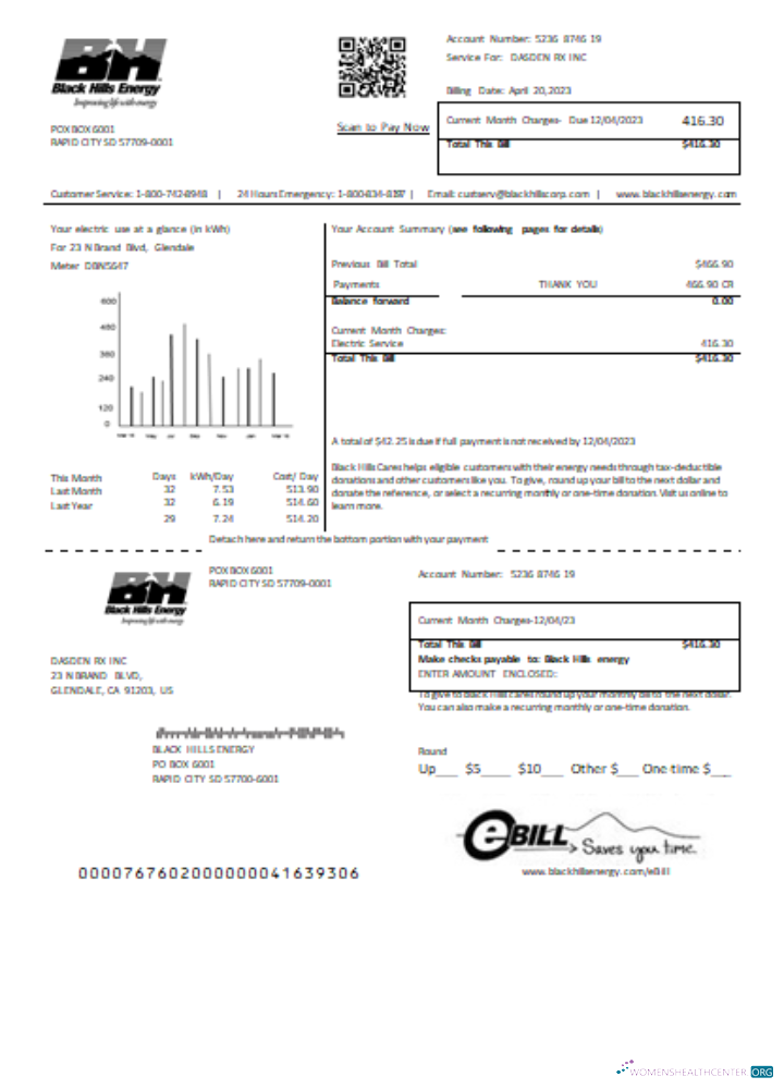 Editierbare Herunterladen Black Hills Energy Utility Geschäftlich Bill, SCR Photoshop Vorlage
