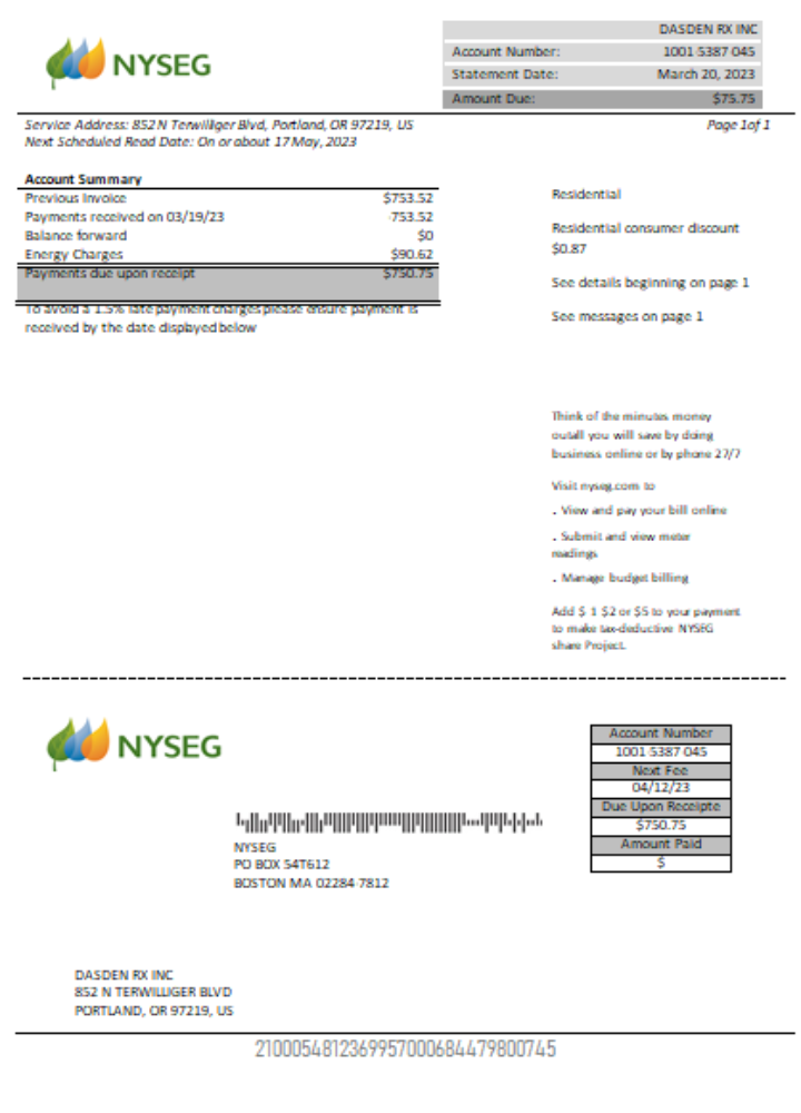 Hochwertige Herunterladen Boston NYSEG Strom Utility Geschäftlich Bill, SCR Photoshop Vorlage