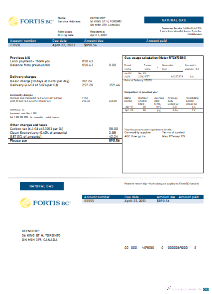 Premium Herunterladen British Columbia FortisBC Utility Geschäftlich Bill, SCR Photoshop Vorlage