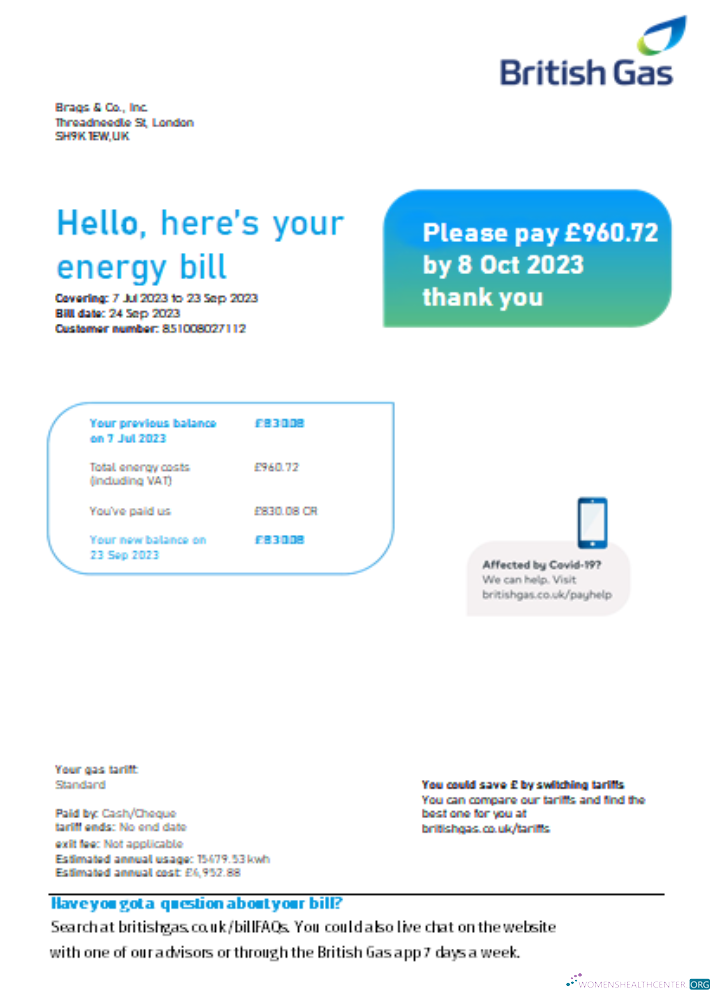 Professionelle Herunterladen British Gas Energy Utility Geschäftlich Bill SCR Seite 1 Photoshop Vorlage