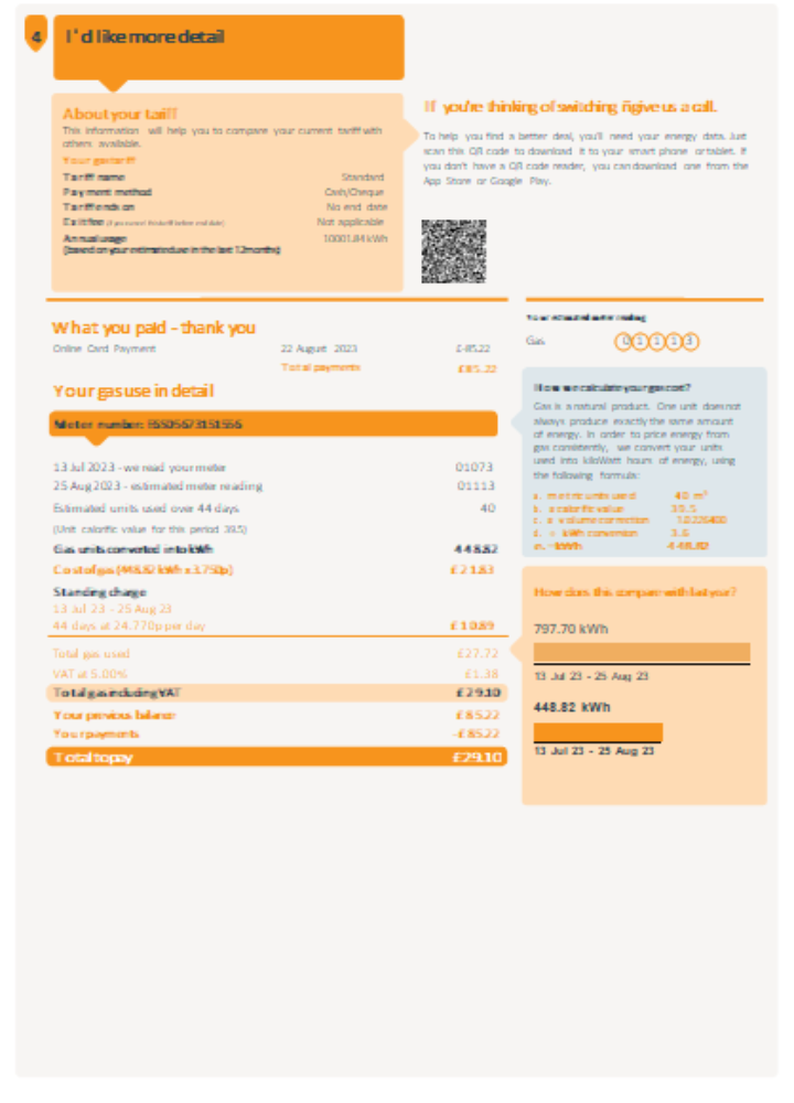Editierbare Herunterladen British Gas Utility Geschäftlich Bill, PSCR, Seite 2 Photoshop Vorlage