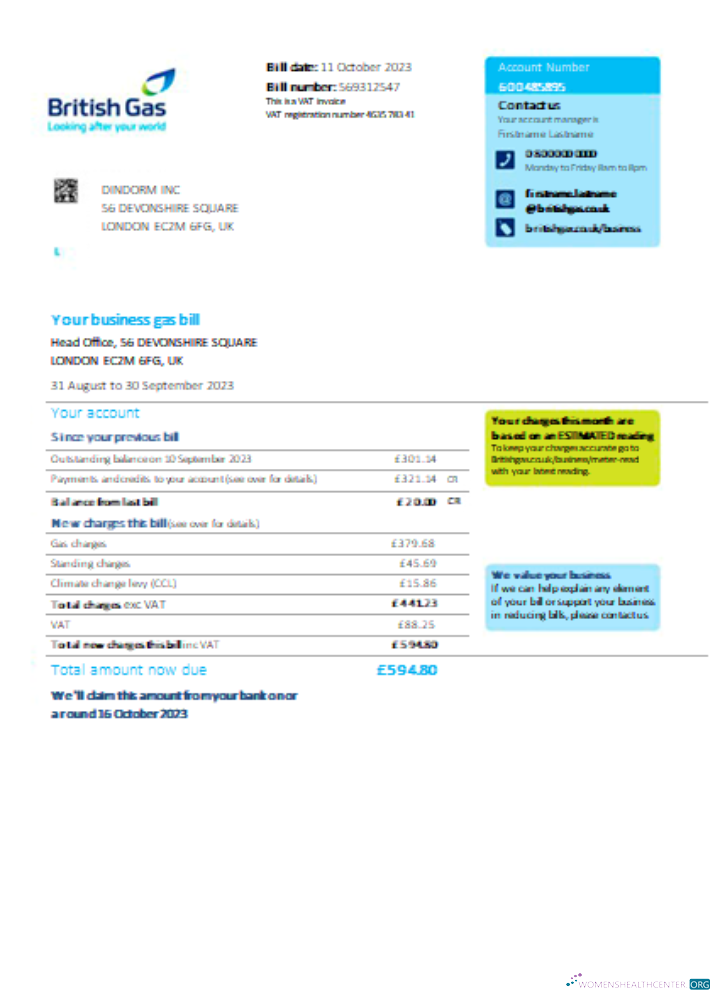 Hochwertige Herunterladen British Gas Utility Geschäftlich Bill, SCR Photoshop Vorlage