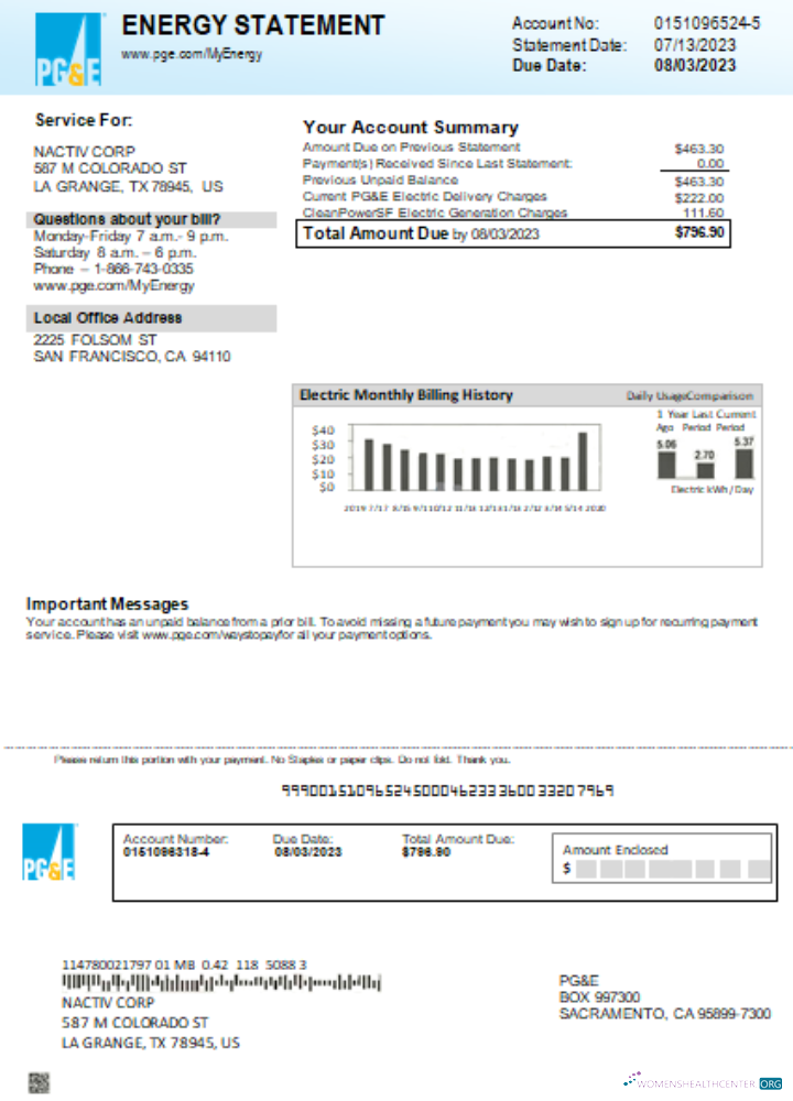 Realistische Herunterladen California PG&E Strom Utility Geschäftlich Bill, SCR Photoshop Vorlage