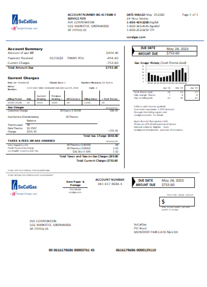 Editierbare Herunterladen California SoCal Gas Utility Geschäftlich Bill, SCR Photoshop Vorlage
