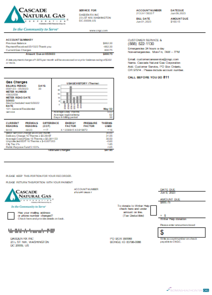 Hochwertige Herunterladen Cascade Natural Gas Utility Geschäftlich Bill SCR Photoshop Vorlage