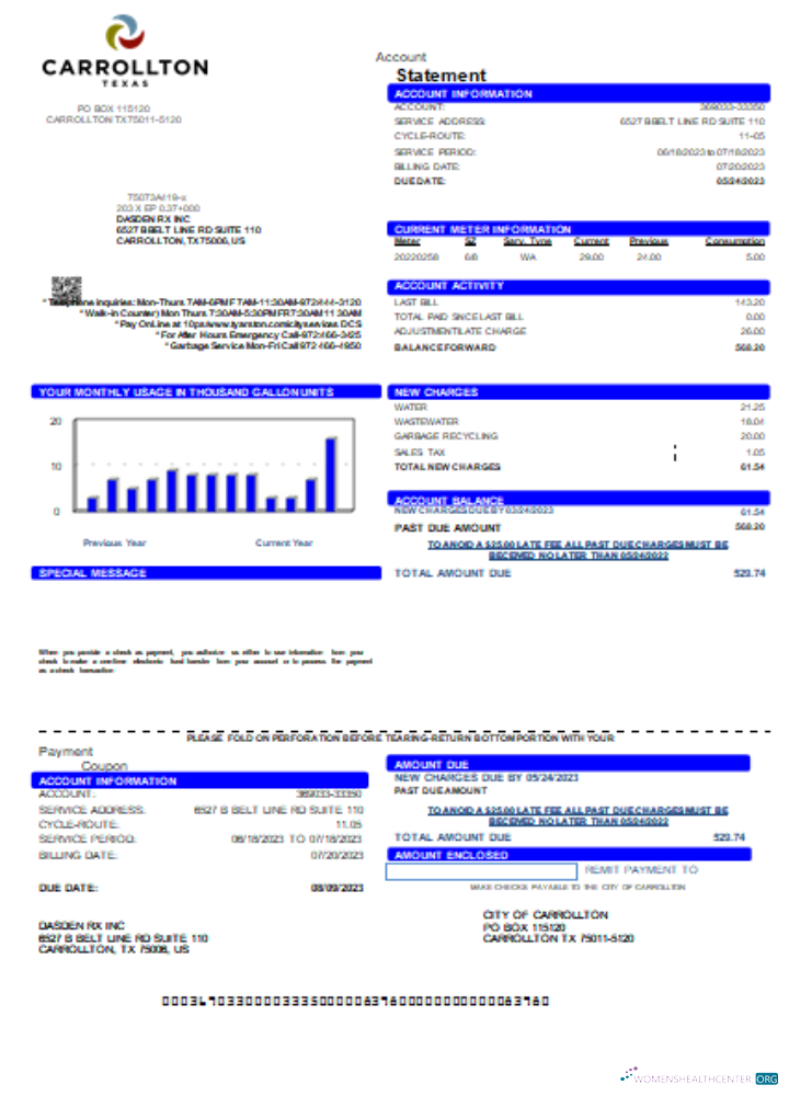 Premium Herunterladen Stadt von Carrollton Utility Geschäftlich Bill, SCR Photoshop Vorlage