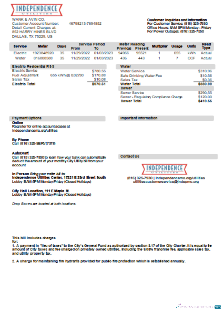 Hochwertige Herunterladen Stadt von Independence, Missouri Utility Geschäftlich Bill, SCR Photoshop Vorlage