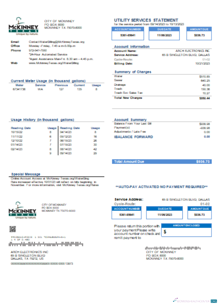 Realistische Herunterladen Stadt von McKinney Utility Geschäftlich Bill, SCR Photoshop Vorlage