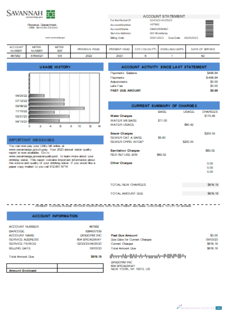 Editierbare Herunterladen Stadt von Savannah Utiliyu Geschäftlich Bill, SCR Photoshop Vorlage