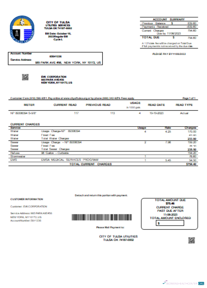 Realistische Herunterladen Stadt von Tulsa Utility Geschäftlich Bill, SCR Photoshop Vorlage