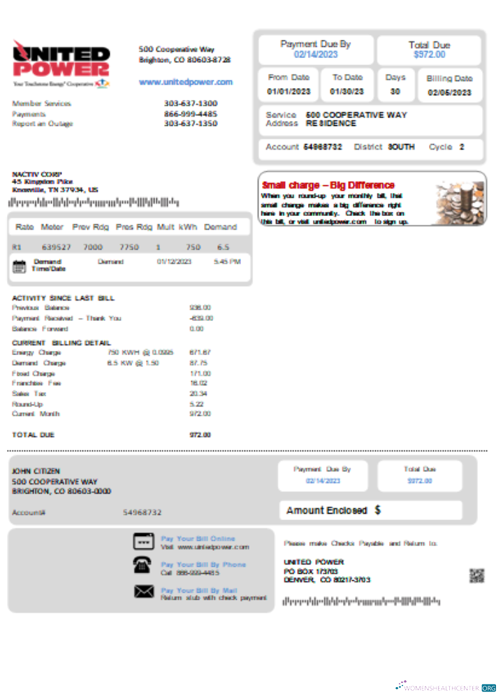 Professionelle Herunterladen Colorado Vereint Power Utility Geschäftlich Bill SCR Photoshop Vorlage