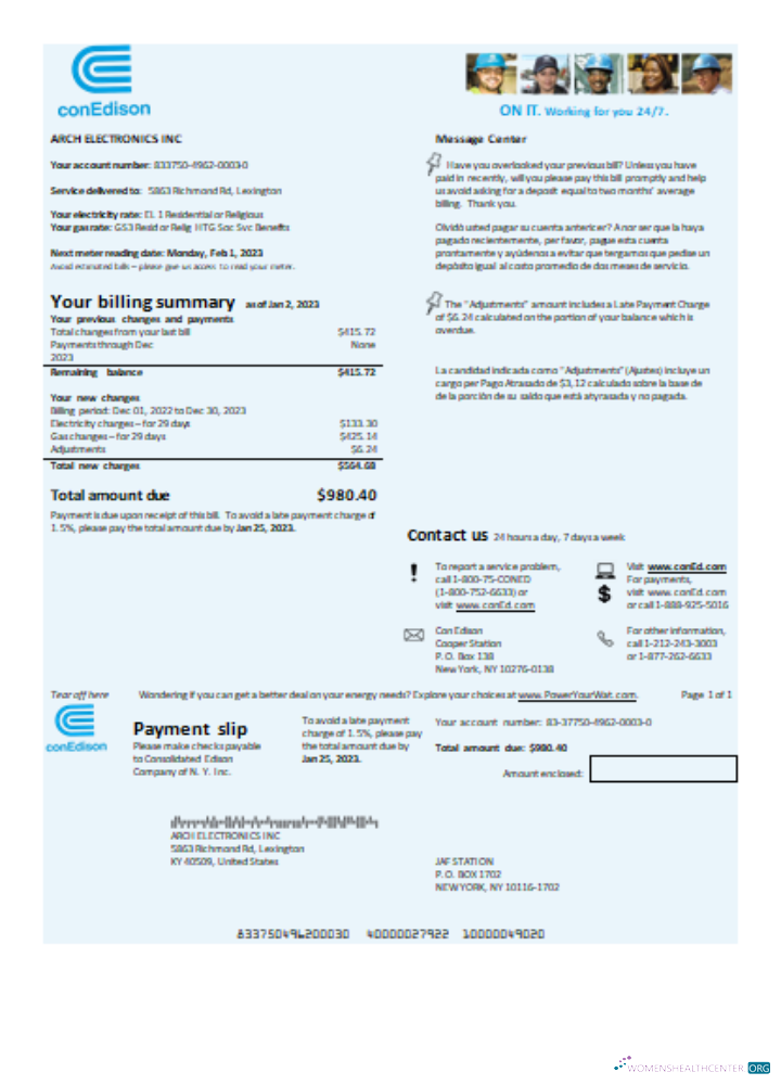 Editierbare Herunterladen Con Edison Strom Utility Geschäftlich Bill SCR Photoshop Vorlage