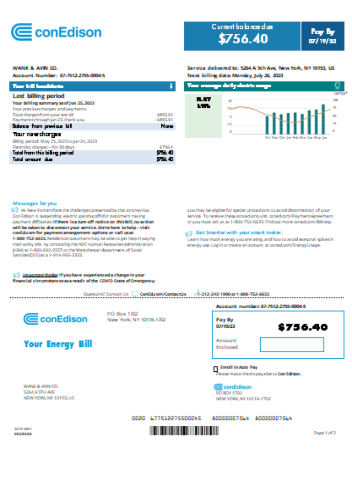 Premium Herunterladen Con Edison Utility Geschäftlich Bill, Seite 1, SCR Photoshop Vorlage