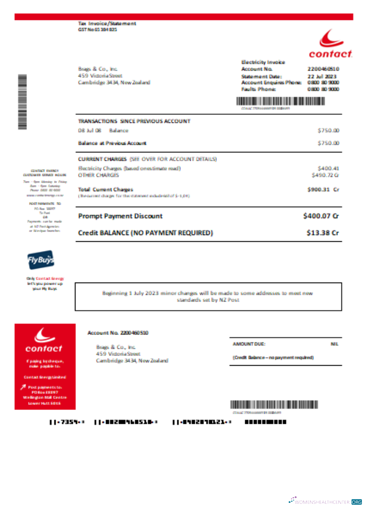 Professionelle Herunterladen Contact Energy Nachweis von Energy Geschäftlich Bill, SCR Photoshop Vorlage