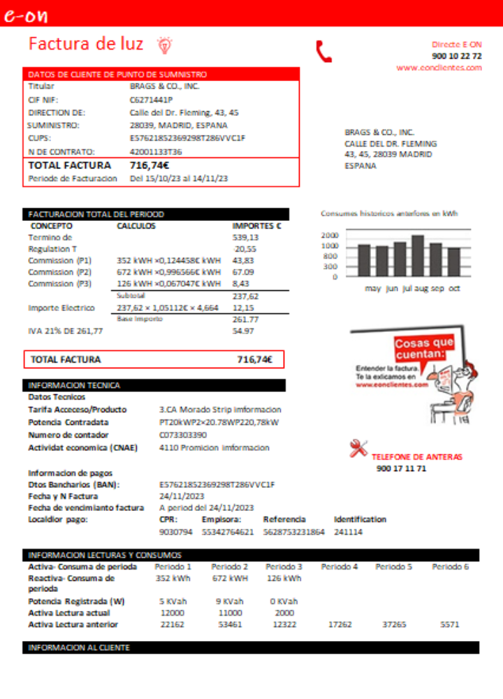 Premium Herunterladen E.ON Spanien Strom Utility Geschäftlich Bill, SCR Photoshop Vorlage
