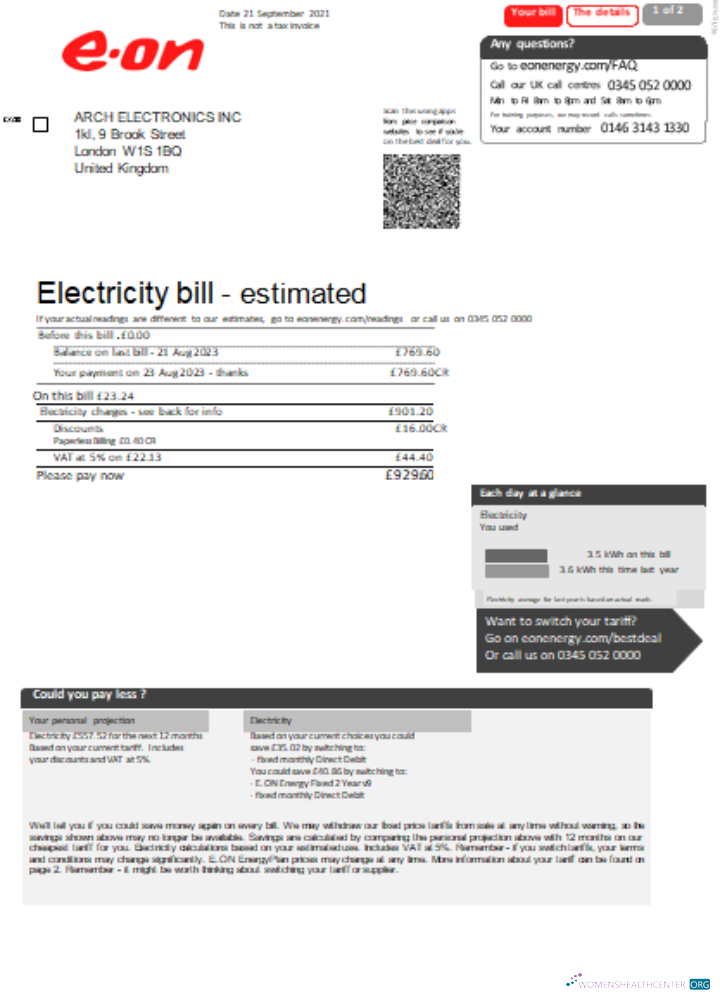 Premium Herunterladen E.ON UK Strom Utility Geschäftlich Bill, Seite 1 SCR Photoshop Vorlage