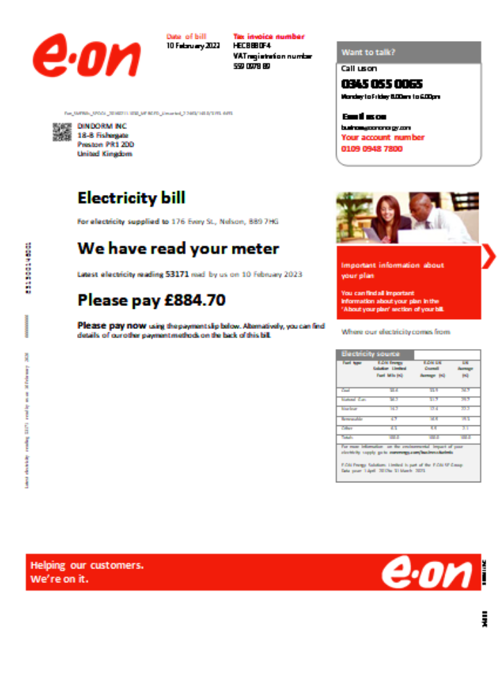 Hochwertige Herunterladen E.ON UK Utility Geschäftlich Bill, SCR Photoshop Vorlage