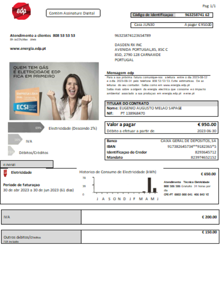 Realistische Herunterladen EDP Portugal Strom Utility Geschäftlich Bill, Scr Photoshop Vorlage