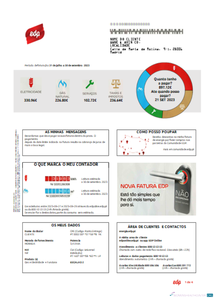 Realistische Herunterladen EDP Portugal Utility Geschäftlich Bill, SCR Photoshop Vorlage