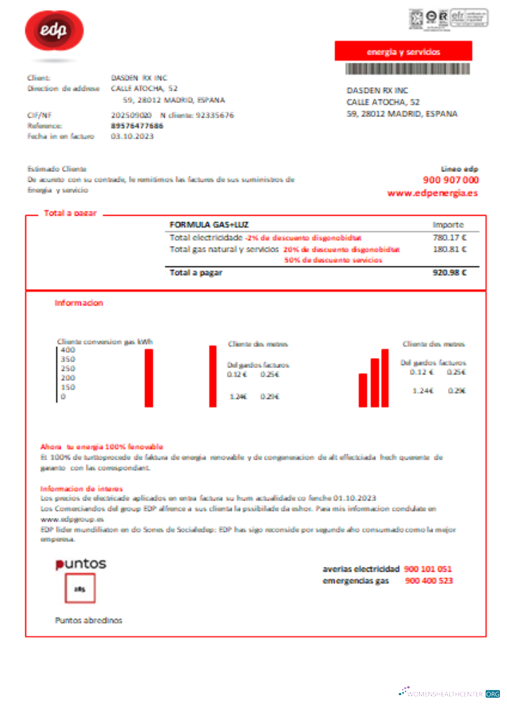 Editierbare Herunterladen EDP Spanien Energia Utility Geschäftlich Bill, SCR Photoshop Vorlage