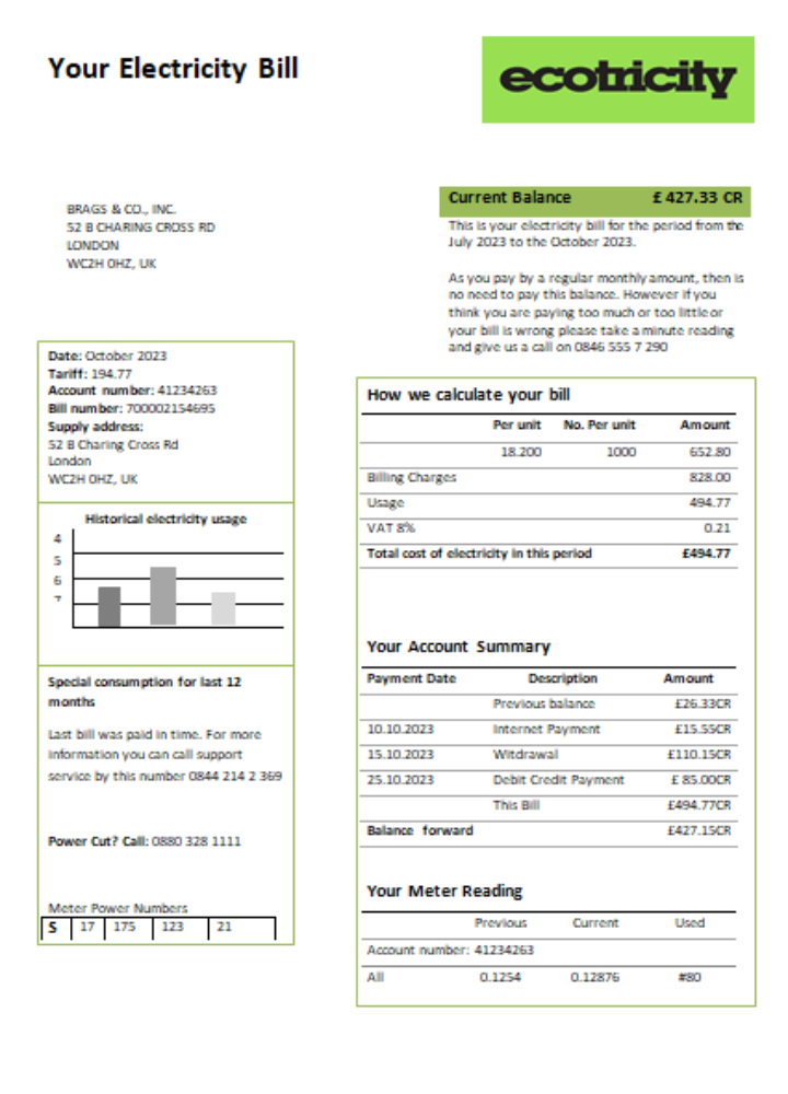 Editierbare Herunterladen Ecotricity Strom Utility Geschäftlich Bill, SCR Photoshop Vorlage