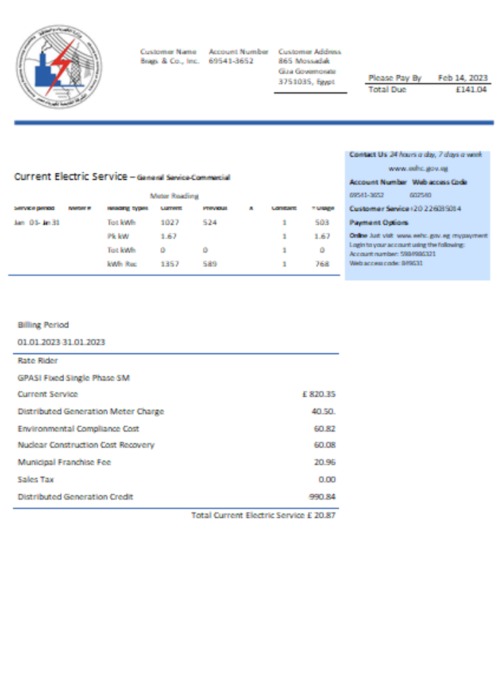 Hochwertige Herunterladen Egyptian Strom Utility Geschäftlich Bill, SCR Photoshop Vorlage