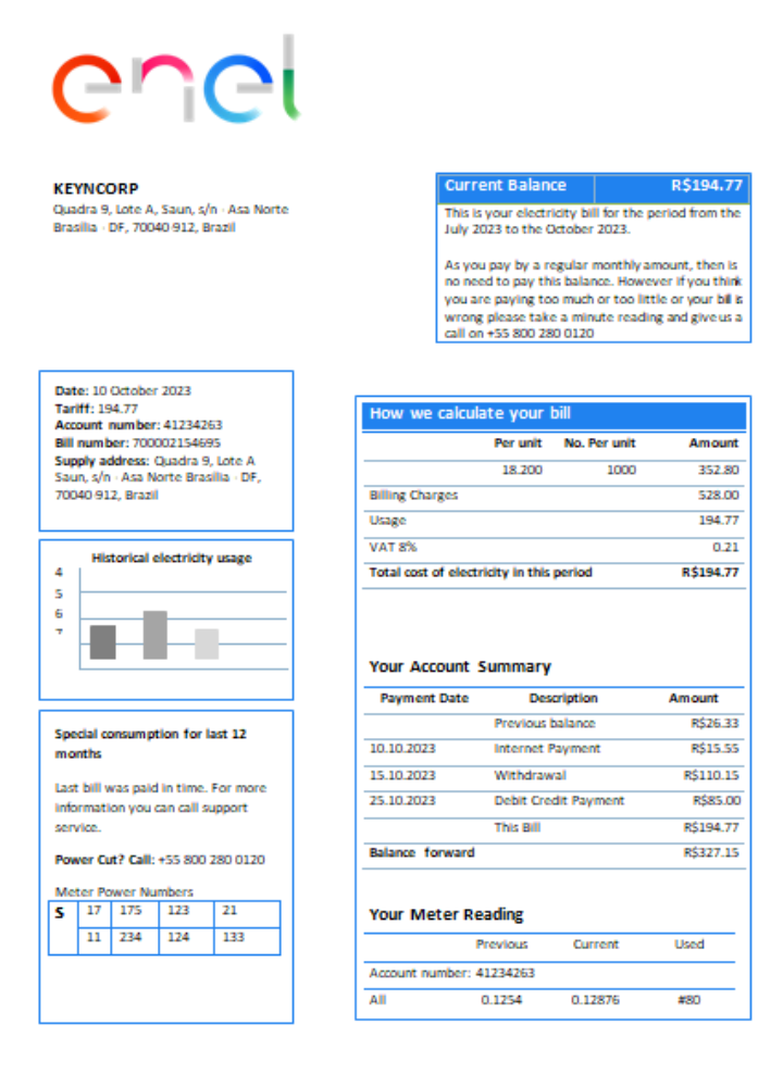 Professionelle Herunterladen Enel Brasilien Strom Utility Geschäftlich Bill, SCR Photoshop Vorlage