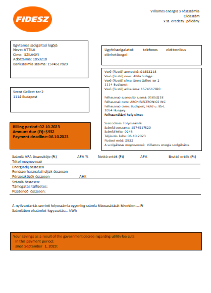 Hochwertige Herunterladen FIDESZ Easy To Fill Utility Geschäftlich Bill, SCR Photoshop Vorlage