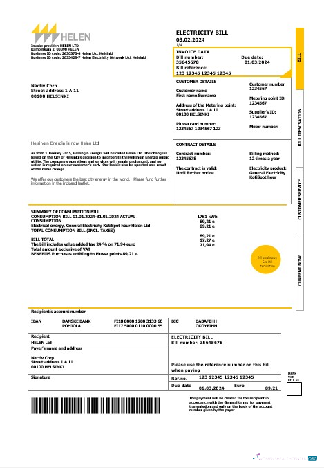 Premium Herunterladen Finnland HELEN Geschäftlich Nebenkostenabrechnung Vorlage in Word und PDF Formats Photoshop Vorlage