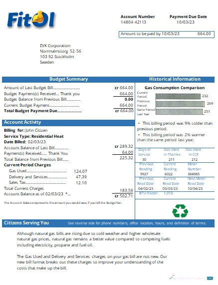 Realistische Herunterladen Fitol Gas Utility Geschäftlich Bill, SCR Photoshop Vorlage