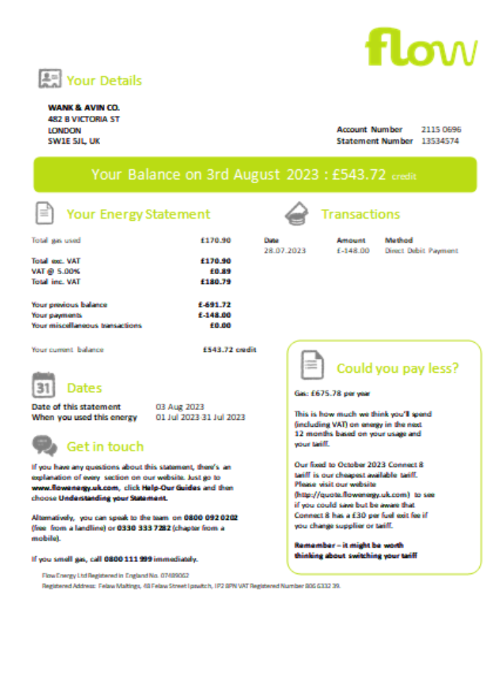 Realistische Herunterladen Flow Energy Utility Geschäftlich Bill, SCR Photoshop Vorlage