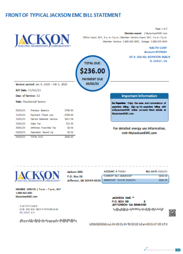 Professionelle Herunterladen Georgien JACKSON EMC Utility Geschäftlich Bill, Seite 1 SCR Photoshop Vorlage