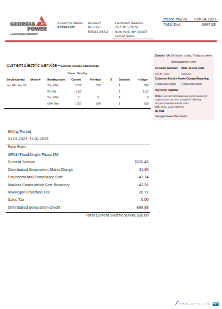 Editierbare Herunterladen Georgien Power Utility Geschäftlich Bill SCR Photoshop Vorlage