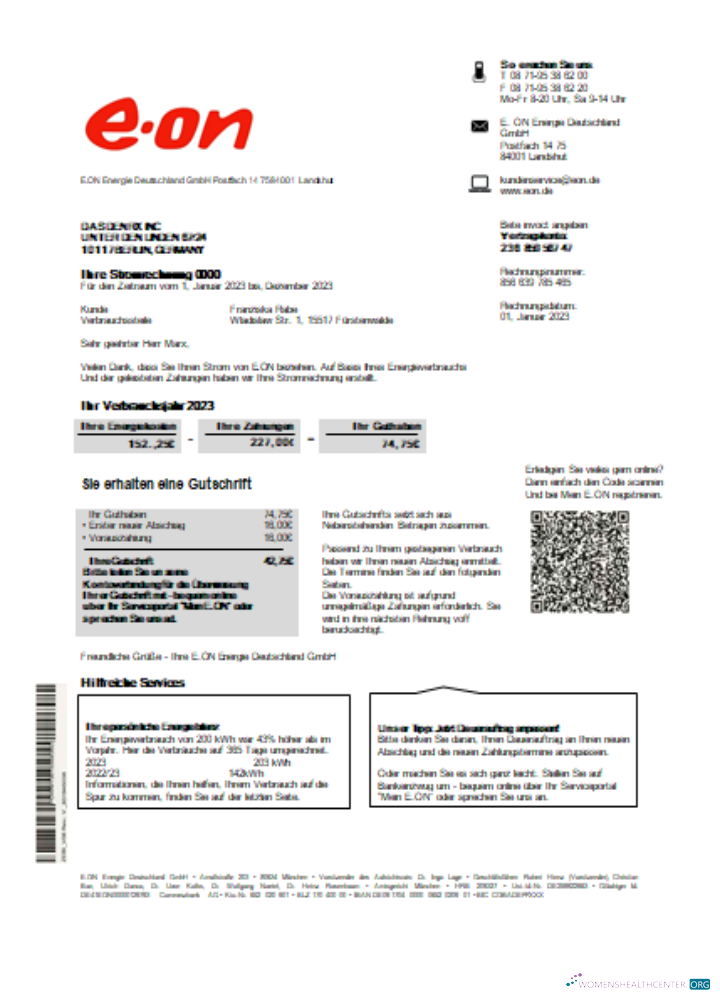 Editierbare Herunterladen Deutschland E.ON Energie Strom Utility Geschäftlich Bill SCR Photoshop Vorlage