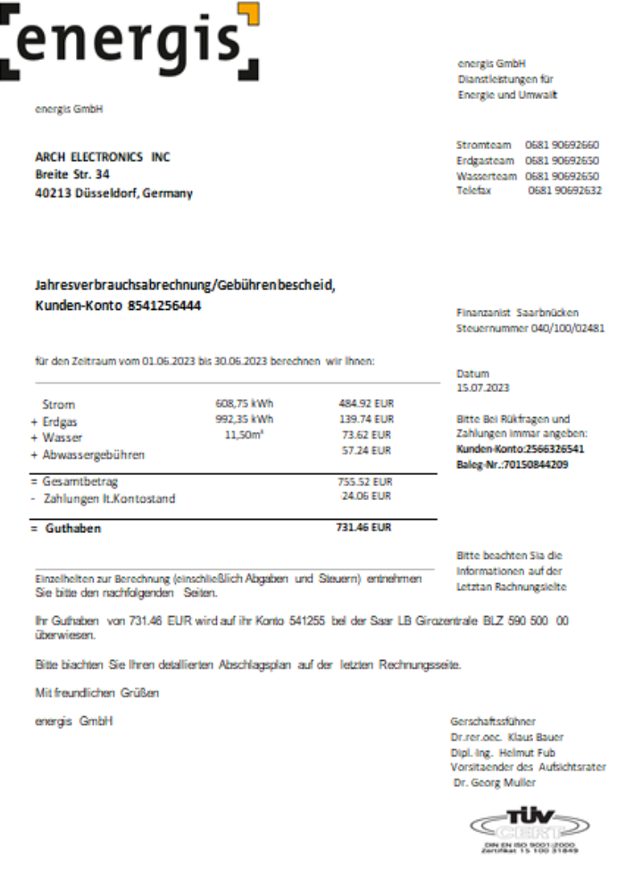 Hochwertige Herunterladen Deutschland Energis Utility Geschäftlich Bill, SCR Photoshop Vorlage