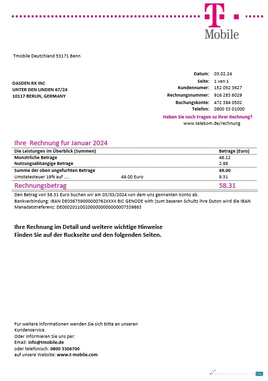 Hochwertige Herunterladen Deutschland T Mobil Geschäftlich Nebenkostenabrechnung Vorlage in Word und PDF Formats Photoshop Vorlage