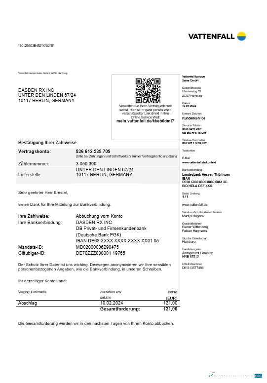 Professionelle Herunterladen Deutschland VATTENFALL Geschäftlich Nebenkostenabrechnung Vorlage in Word und PDF Formats Photoshop Vorlage